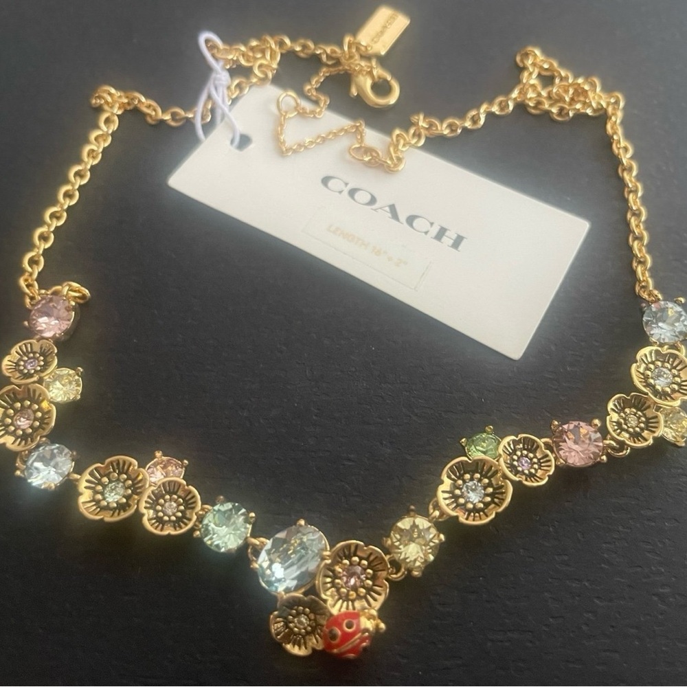 RARE! Coach Ladybug & Tea Rose Statement Necklace